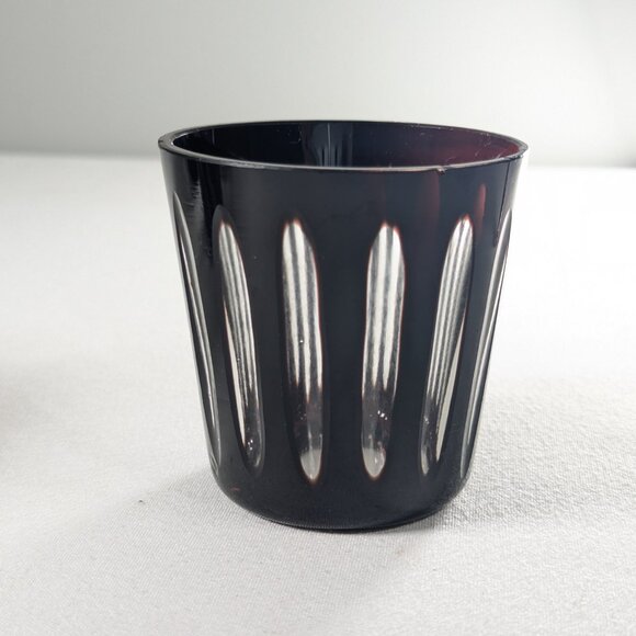 Vintage 5 Bohemian Ruby Cut To Clear Low Ball Whiskey Tumbler Swirls Lines Ovals - Picture 10 of 15